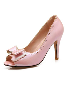 Chaussures sublimes à bout ouvert à talons aigus en PU mocassin avec noeud