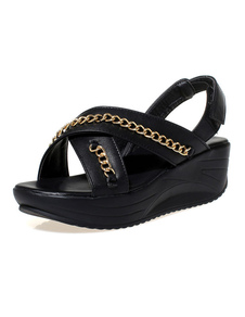 Sandales compensées charmantes à talons décolletés en PU avec zip