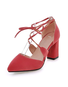 Escarpins à talons épais en cuir poncé et lacets croisé