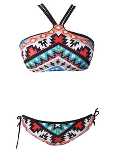 Beau bikini orange maillot de bain en polyester color-block à bretelles pour femme