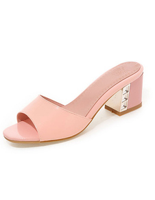 Belles sandales mules à bout ouvert en PU et talons épais