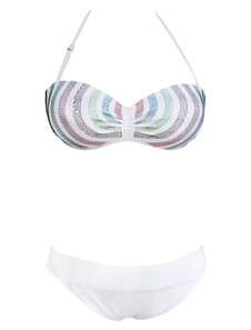 Beau bikini maillot de bain blanc en polyester unicolore à licou pour femme