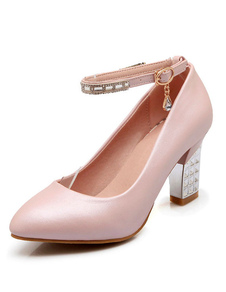 Escarpins à talons épais en PU ruban aux chevilles