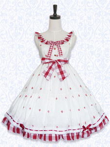 Lolita Robe blanche en coton impression avec noeud