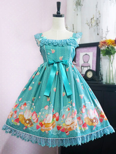 Lolita Robe verte en polyester impression avec noeud