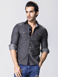 Chemise en denim unicolore manches longues