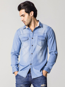Chemise en denim unicolore manches longues