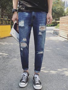 Jean bleu style sarouel de style de la rue en coton pour les hommes