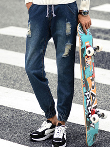 Jean Chic style sarouel avec taille élastique en coton pour hommes