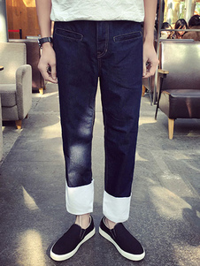 Jean bleu marine Block Straight style sarouel en coton pour hommes