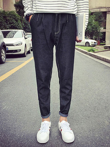 Jean Loose Fit Harem marine style sarouel en coton noir pour hommes