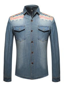 Chemise bleu en coton avec manches longues pour homme