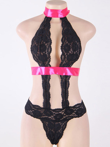 Séduisant body sexy en dentelle noir bicolore creusé convenable