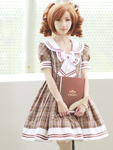 Lolita Robe attirante en coton impression avec dentelle douse