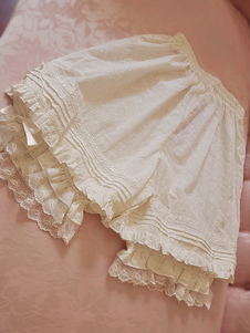 Lolita Short en coton écru blanc unicolore avec dentelle