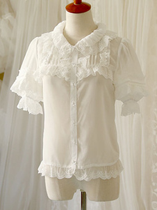 Chemisier lolita doux en chiffon unicolore avec dentelle