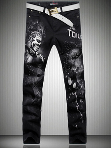 Jean noir coupe droite en denim Crâne imprimé fleuri