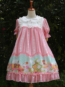 Lolita Robe charmante en chiffon impression avec dentelle douse