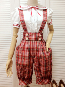 Lolita Short en coton rouge impression avec dentelle