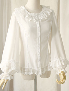 Chemisier lolita doux en chiffon unicolore avec dentelle
