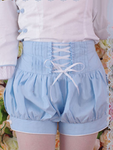Lolita Short bleu en coton impression avec dentelle
