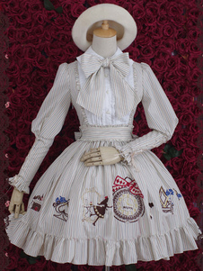 Lolita Robe beige charmante en polyester impression avec dentelle douse