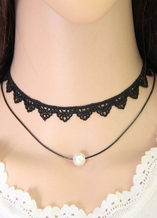 Fascinant Collier en nylon style européen avec dentelle fausse perle fermoir homard