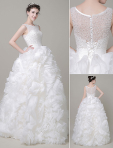 Ball Gown robe mariage perles Organza paillettes hiérarchisé étage longueur robe de mariée