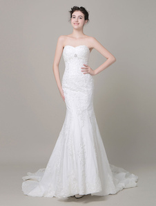 Sirène robe Sweetheart dentelle perles Train Chaple mariée robe de mariée