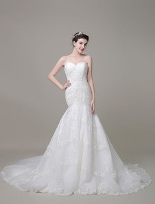 Sirène mariage robe Sweetheart Chaple Train dentelle robe de mariée