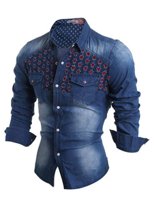 Bleu Slim Fit chemise en Denim Casual pour hommes