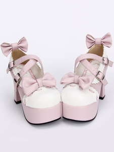 Lolita Pink Pony talons chaussures plate-forme boucles blanches de garniture sangles Boucles