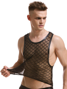 Lingerie maillot de corps pure maille sexy en noir pour les hommes