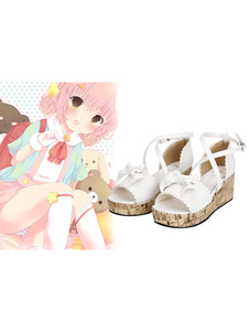 Grain de bois unique Lolita sandales haute Platofrm Bow Decor Ankle Strap