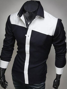 Chemise Casual pour hommes avec bloc de couleur asymétrique