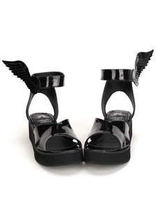 Brillant noir Lolita sandales plate-forme Angle Wing Design Ankle Strap