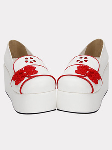 Plateforme haute blanche Qi Lolita Chaussures boutons rouges Style chinois