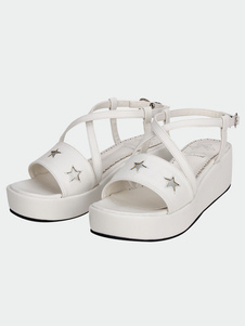 Mat blanc Lolita sandales plate-forme étoiles sangles de cheville