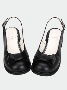 Gothic Black Lolita Chaussures Low Square talons chaussures Bow Decor boucle