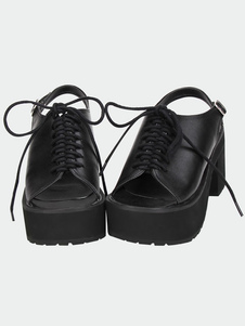 Carré noir Lolita sandales plateforme talons lacet en boucle