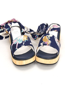 Grain de bois Lolita sandales imprimé tissu Vamp sangles de cheville