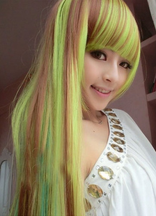 Toussaint Cosplay Perruque verte dégradé en fibre résistante à la chaleur frisée