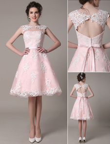 Robe de mariage rose clair exquise avec dentelle bustier longueur genou