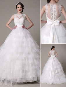 Robe de mariage ivoire fabuleuse boule tissu de satin avec dentelle encolure en coeur avec traîne