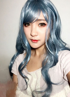 Toussaint Cosplay Perruque bleue dégradé en fibre résistante à la chaleur droite