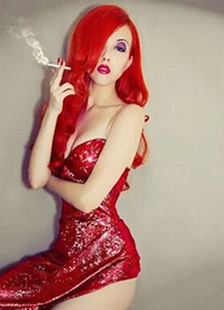 Toussaint Cosplay Perruque rouge dégradé synthétique frisée