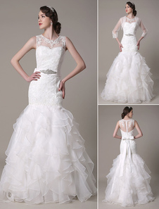 Robe de mariée ivoire chic sirène tissu de satin avec dentelle encolure en coeur longueur plancher