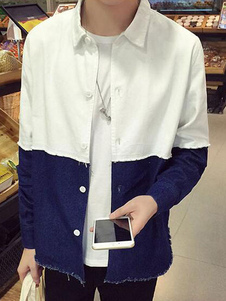 Chemise en denim causale des hommes dans le bloc de multicolore manches longues