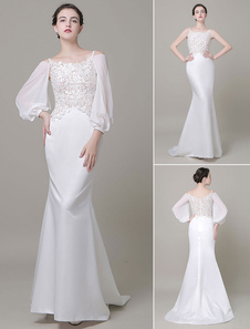 Robe de mariage ivoire exquise sirène en dentelle avec dentelle encolure en coeur avec traîne