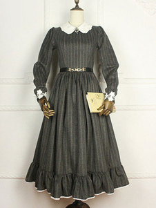 Lolita classique Costume victorien Vintage hiver laine rayures robe School